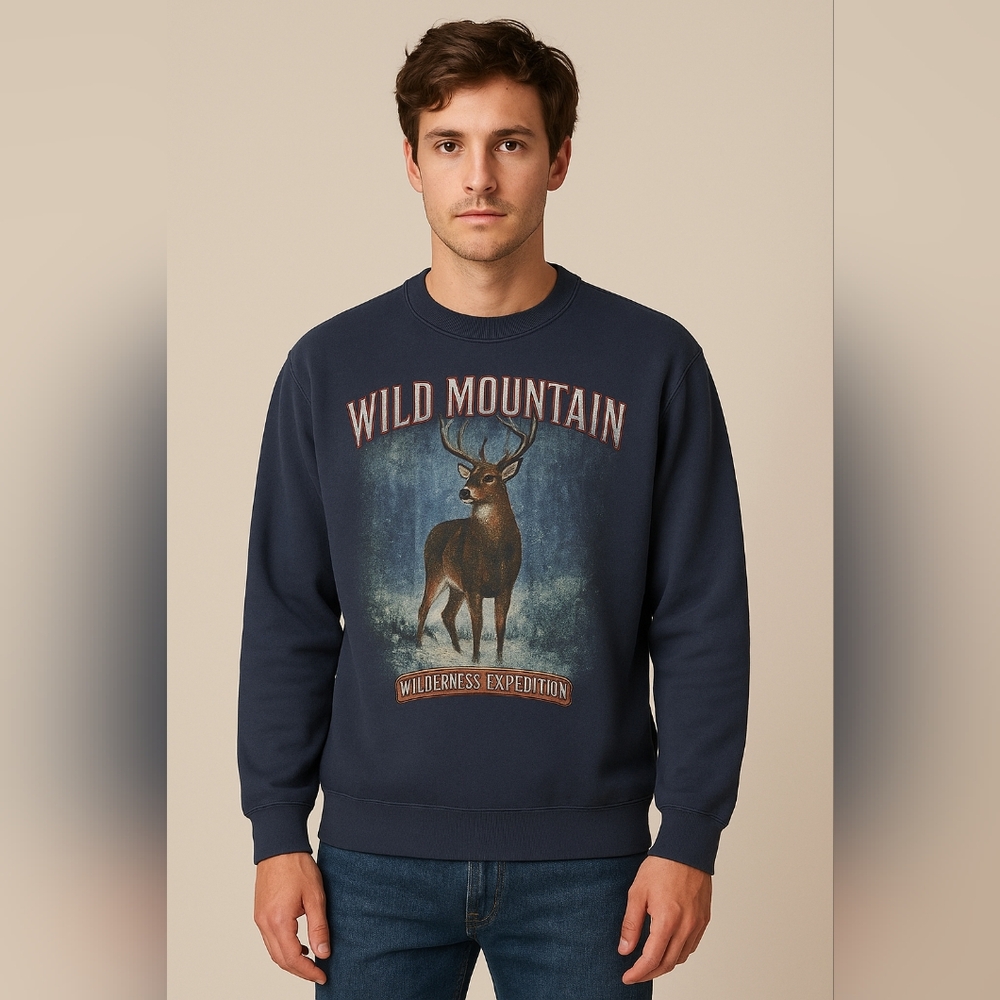 Vintage 90s Wild Mountain Deer Sweatshirt XL Toboggan Made in Canada Crewneck